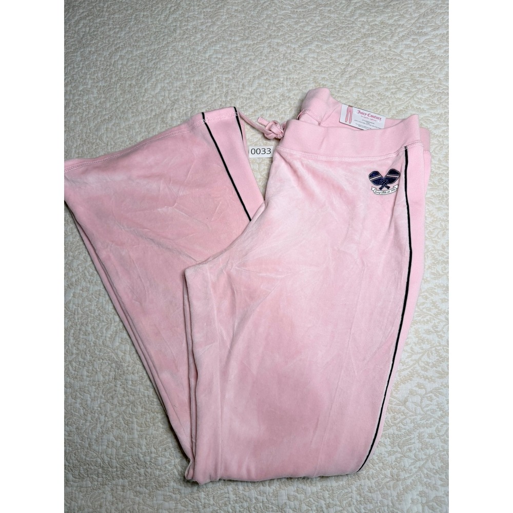 Juicy Couture Pink Velour Wide Leg Pants Juicy Club Tennis Racket NWT L